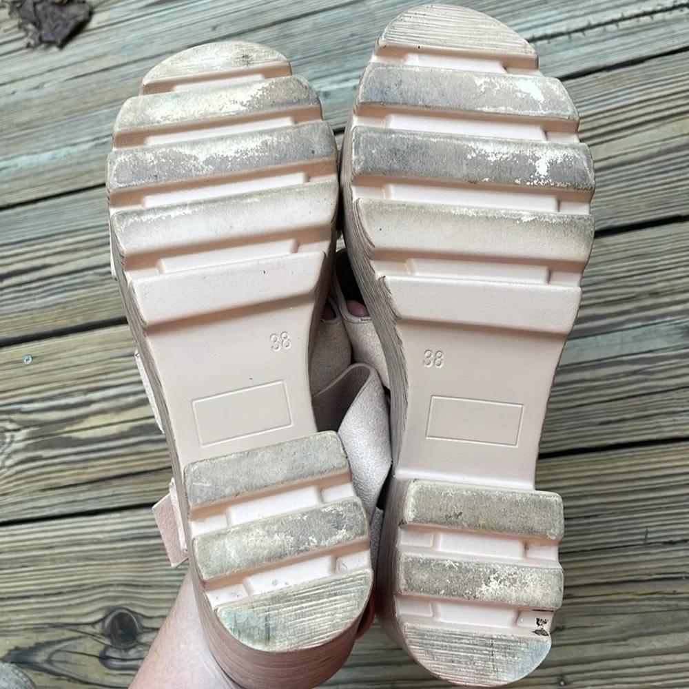 Nasty Gal Beige Strappy Platform Sandals